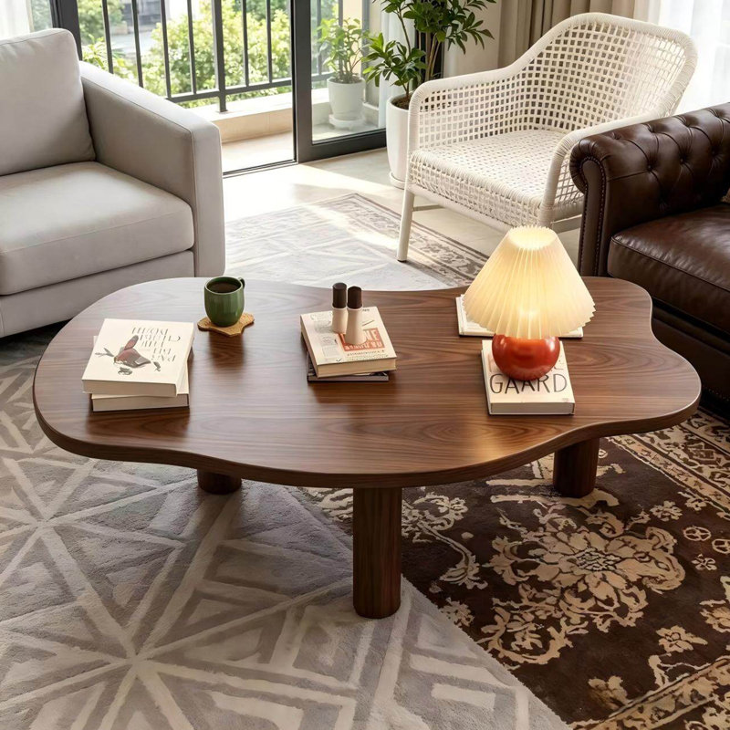 Table basse en bois de style nordique., H 15,7 po x l 55 po x P 27,5 po, Brun