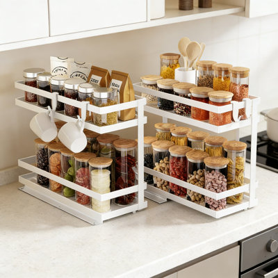 Pull Out Spice Rack Organizer For Cabinet, 2 Pack No Assembly Slide Out Spice Storage Shelf With Smooth Ball Bearing Gliders, No Drill Installation For Kitchen And Bathroom