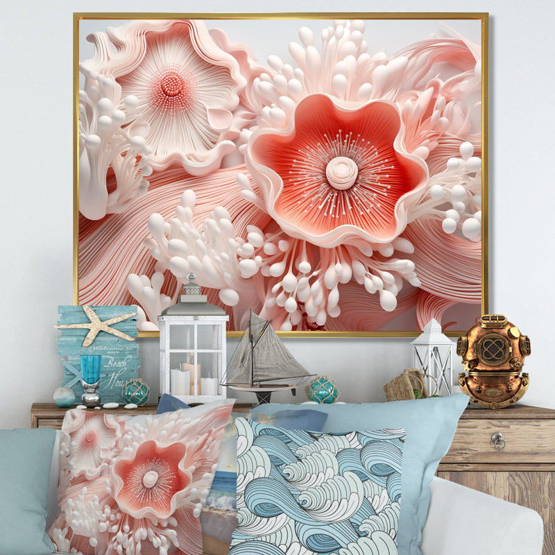 «Giant Plumose Anemone Collage I», reproduction sur toile florale, Cadre flottant doré, H 30 po x l 40 po