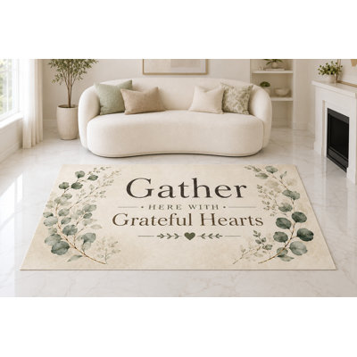 Tapis « Ultra Fin » 152 x 213 cm « Rassemblez-vous ici avec des cœurs reconnaissants » pour chambre, salon et bureau à domicile, moquette douce à poils courts avec envers antidérapant en silicone