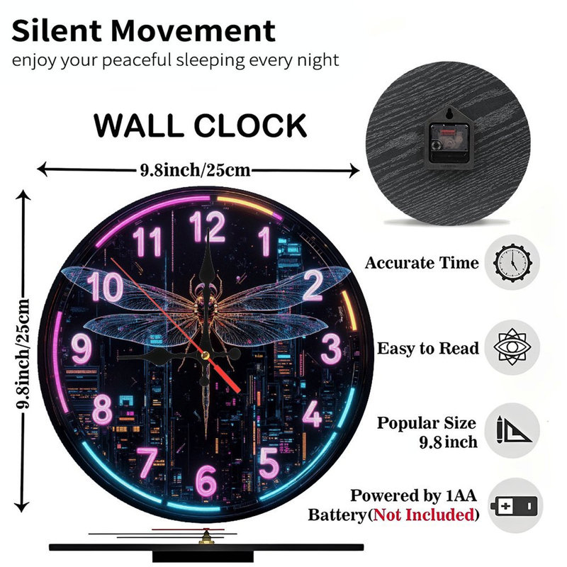 Horloge libellule néon