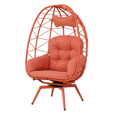 Oversized 360° Swivel Rattan Egg Chair Wicker Indoor Outdoor Patio Lounge Chair With Removable Thick Cushions