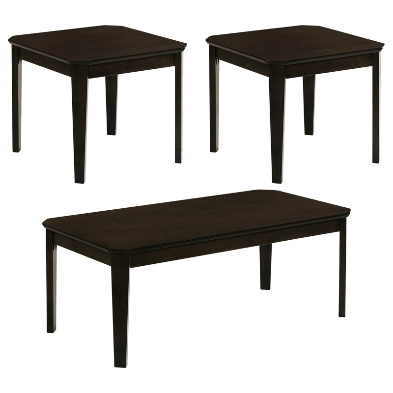 Ensemble de 3 tables basses et tables de bout brun foncé, conception rectangulaire, pieds droits minces, structure en bois massif et base en épingle à cheveux, idéal pour les espaces de vie principaux, 18 pouces de hauteur, 47,23 de largeur, 23,5 de profondeur primaire