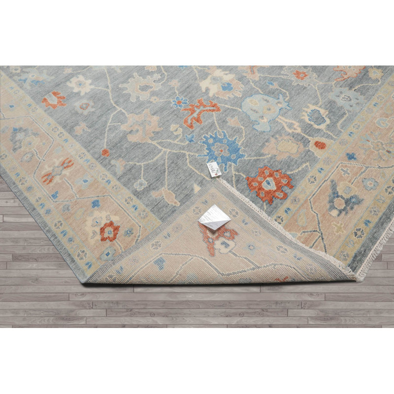 Handmade Ivory and Gray Wool Oriental 9' x 12' Rug