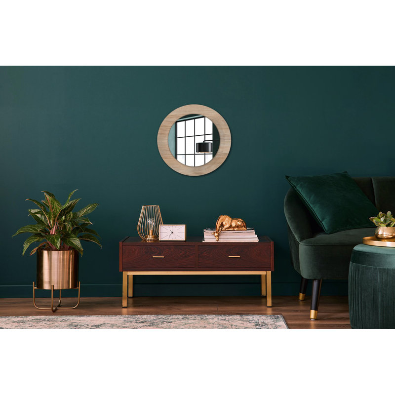 Huldar Glass Flat Mirror, 50cm H x 50cm W, Beige Wood Texture