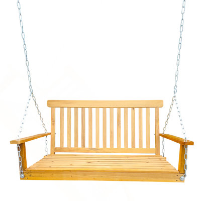 Balancelle avant avec accoudoirs, balancelle en bois avec chaînes suspendues, pour patio extérieur, jardin, véranda, cour ou véranda, facile à assembler, teck