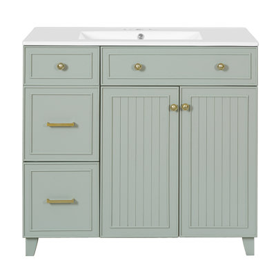 Meuble-lavabo de 36 po avec lavabo en céramique, tiroirs standard et double couche, portes à fermeture en douceur, tablettes réglables, armoire de rangement moderne pour petites et moyennes salles de bain