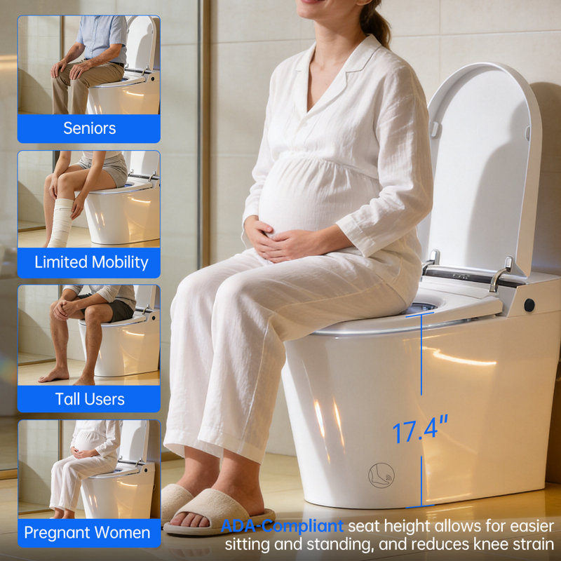 Bidet de toilette intelligent avec siège confort ADA, couvercle à ouverture / fermeture automatique, siège ouvert avec capteur de pied, couvercle à capteur de chasse d'eau, affichage numérique à DEL, toilette de bidet allongée