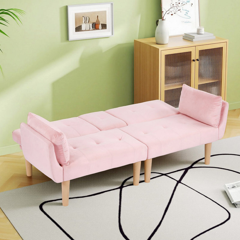 Canapé double pliable rose de 72 pouces, revêtement en velours doux, canapé confortable pour 2 personnes., Velours rose