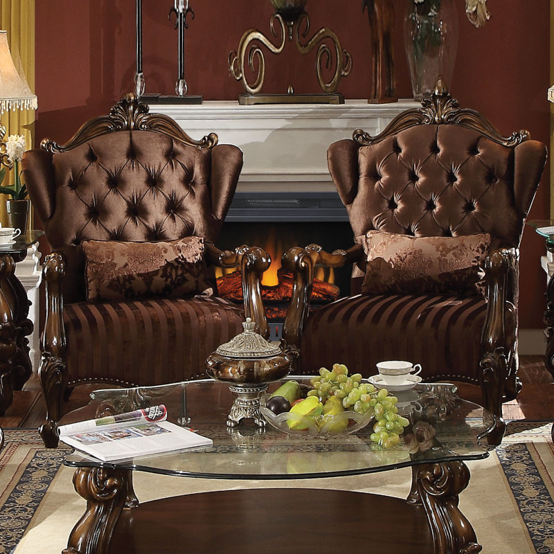 Versailles Velvet Wingback Chair, Brown Velvet, Brown