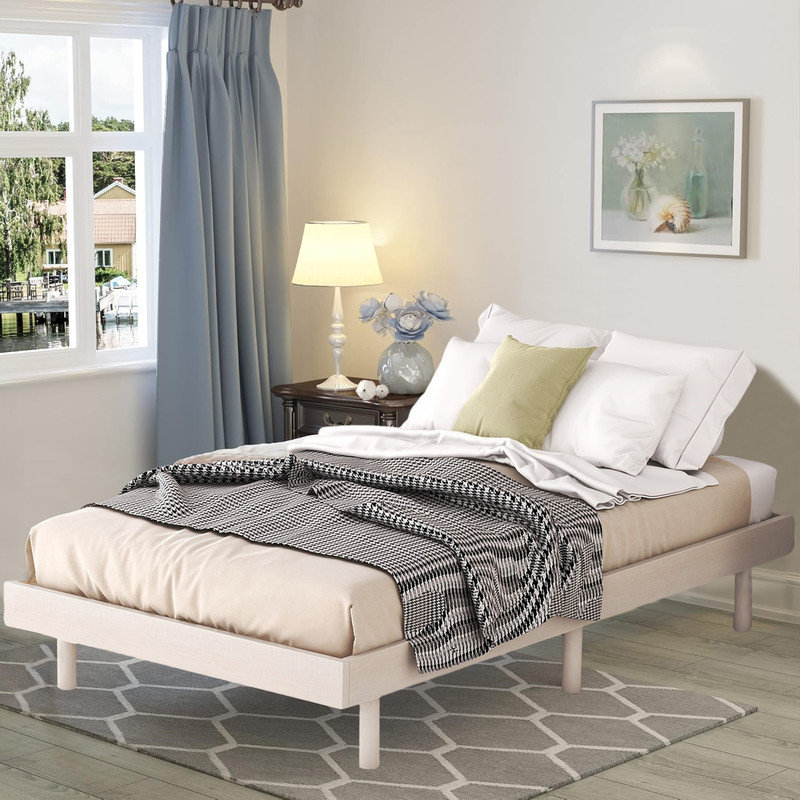 Base de lit plateforme en bois flottant, Simple, Blanc