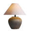 Lampe de table Iftikar rustique en grès avec texture verticale, abat-jour en lin et ampoule incluse