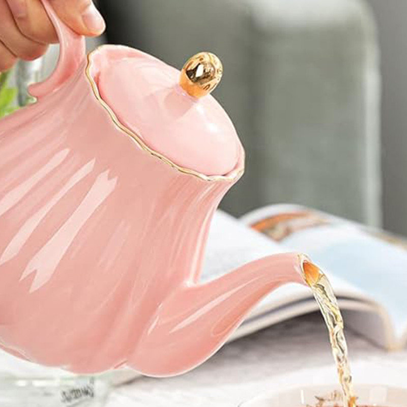 Pink Ceramic Teapot with Stainless Steel Infuser, 28 Ounce