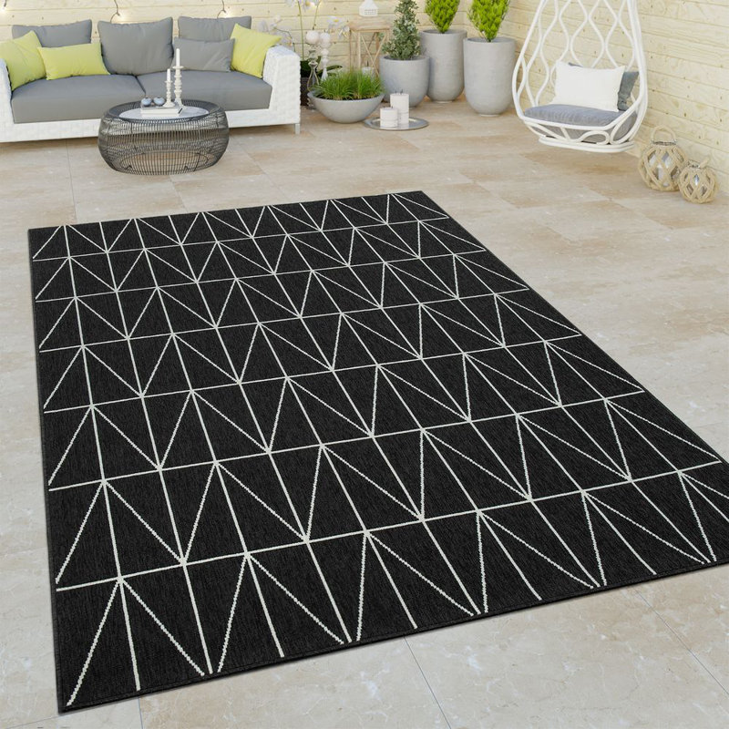Ishani Rectangle Geometric Shaggy Indoor / Outdoor Area Rug, Rectangular 80 x 150cm