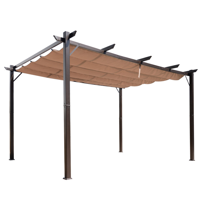 Outsunny Pergola with Retractable Shade Canopy, Aluminum, Brown, 10 (ft) x 13 (ft)