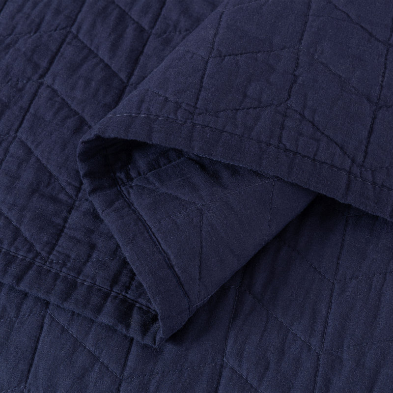 Solid Color Embroidery Stitching Cotton Quilt Sets Cotton Quilt, King Quilt + 2 King Shams, Navy