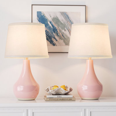 19.5'' Pink Ceramic Bedside Lamp for Living Room with Rocker Switch