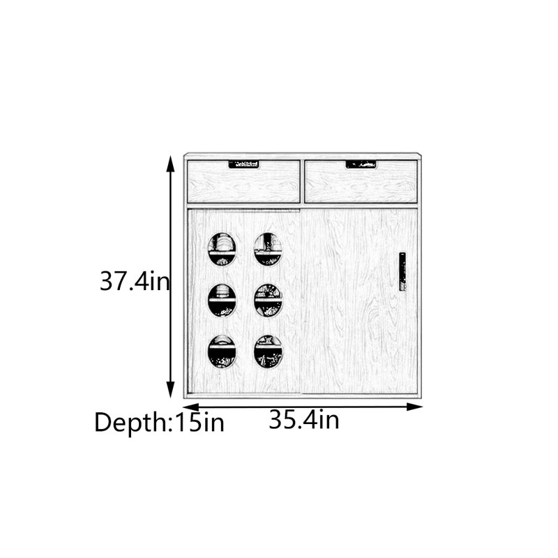 Armoire console à porte coulissante, H 37,4 po x l 35,4 po x P 15 po, Brun