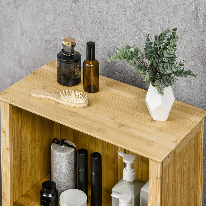 Bamboo Floor Cabinet Bathroom Floor Cabinet Living Room Organizer Tower With Multiple Shelves And Doors, Natural