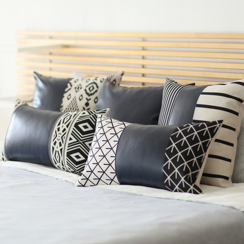 Decorative Faux Leather Pillowcase Geometric Faux Leather Pillow Cover