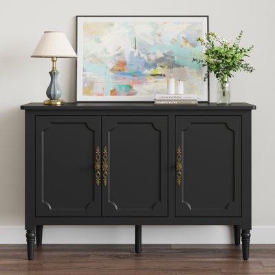 3-door Storage Cabinet With Adjustable Shelves And Turned Legs