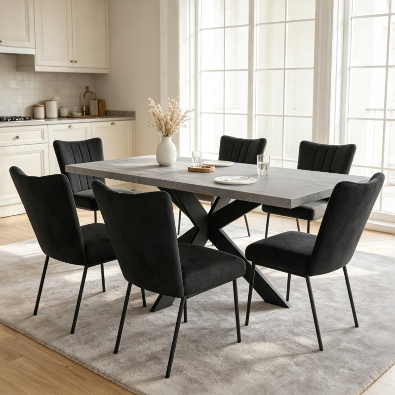 Ensemble de salle à manger Bourke Modern Kitchen, table de salle à manger extensible avec chaises rembourrées, Noir