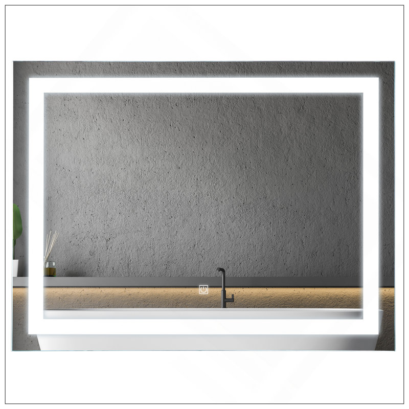Miroir lumineux de salle de bain 32X24 à DEL, fixé au mur avec mémoire à intensité variable, imperméable, options de fixation polyvalentes, argent
