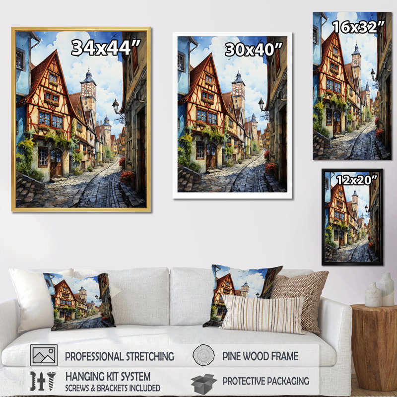 Kristella Allemagne Rothenburg Street II, H 40 po x l 30 po x P 1,5 po, Cadre photo noir