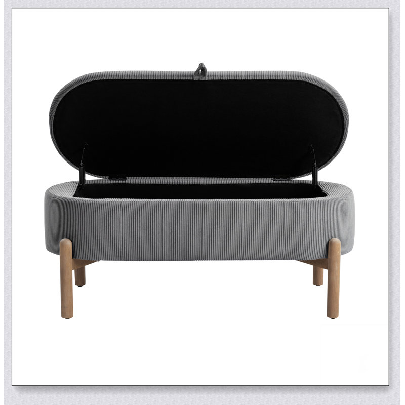 Banc de rangement rembourré avec siège en velours côtelé et pieds en bois massif 1 pièce