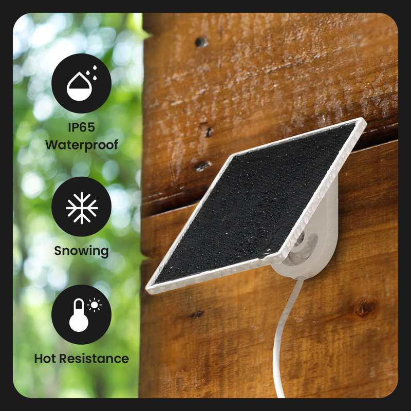2W Solar Panel for Security Camera, Compatible with Outdoor Cameras, 5V USB C Port, Continuous Power Supply, IP 65 Weatherproof, 6.5ft Cable, 90°Adjustable Bracket (Type C & Without Battery)