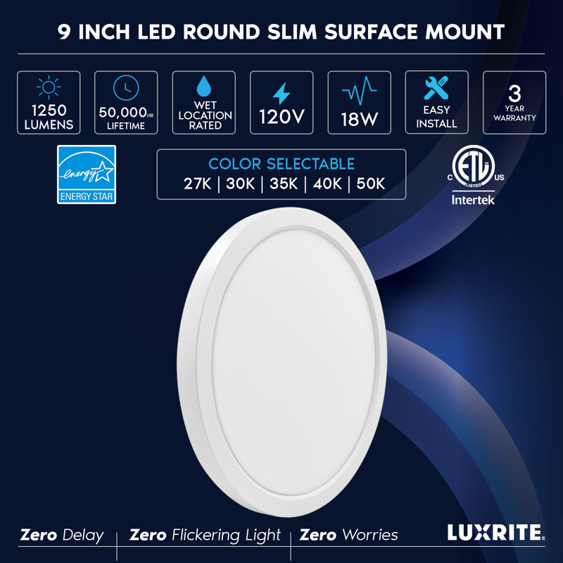LED Flush Mount, 9" D x 9" W