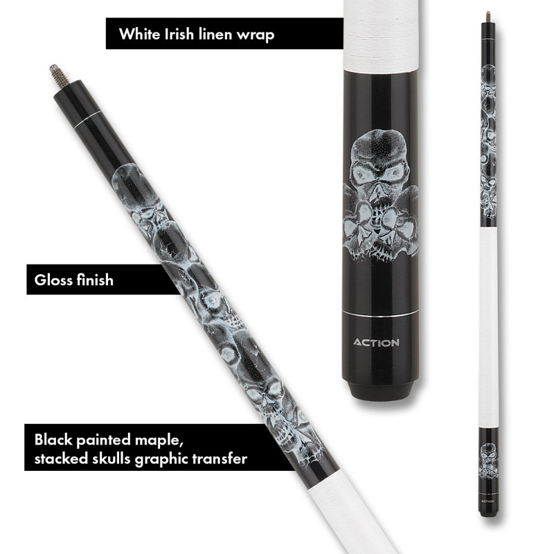 Black and White Skull Graphic Hard Maple Pool Cue