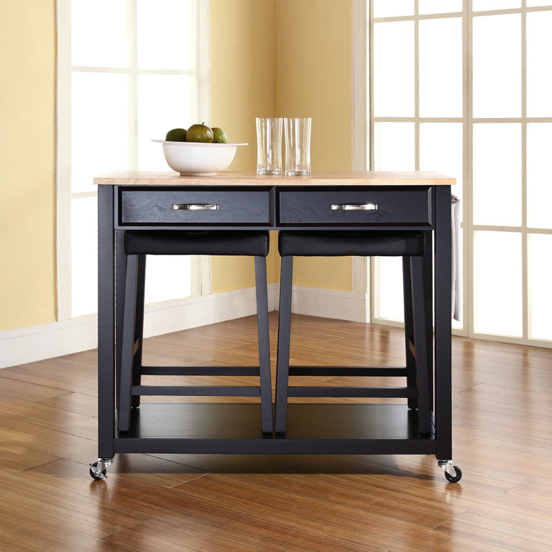 Diamondback Solid Wood Top Kitchen Island Set, Black