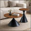 Ensemble de tables basses rondes 2 pièces, plateau de table à motif noyer avec base en acier, table basse multifonctionnelle (noir et noyer)-995481707-995481751