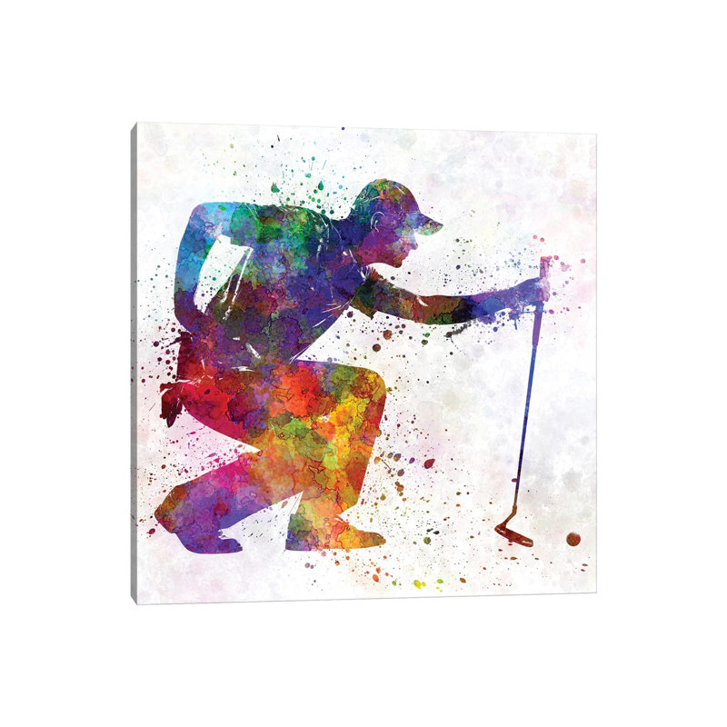 Golfer Crouching Silhouette II by Paul Rommer - Wrapped Canvas Painting, 93.98cm H x 93.98cm W x 1.91cm D