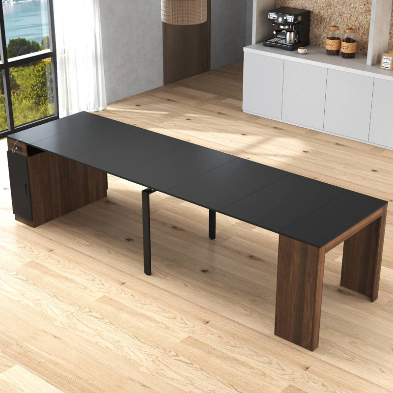 Table de salle à manger extensible Keefe, Noir/noyer