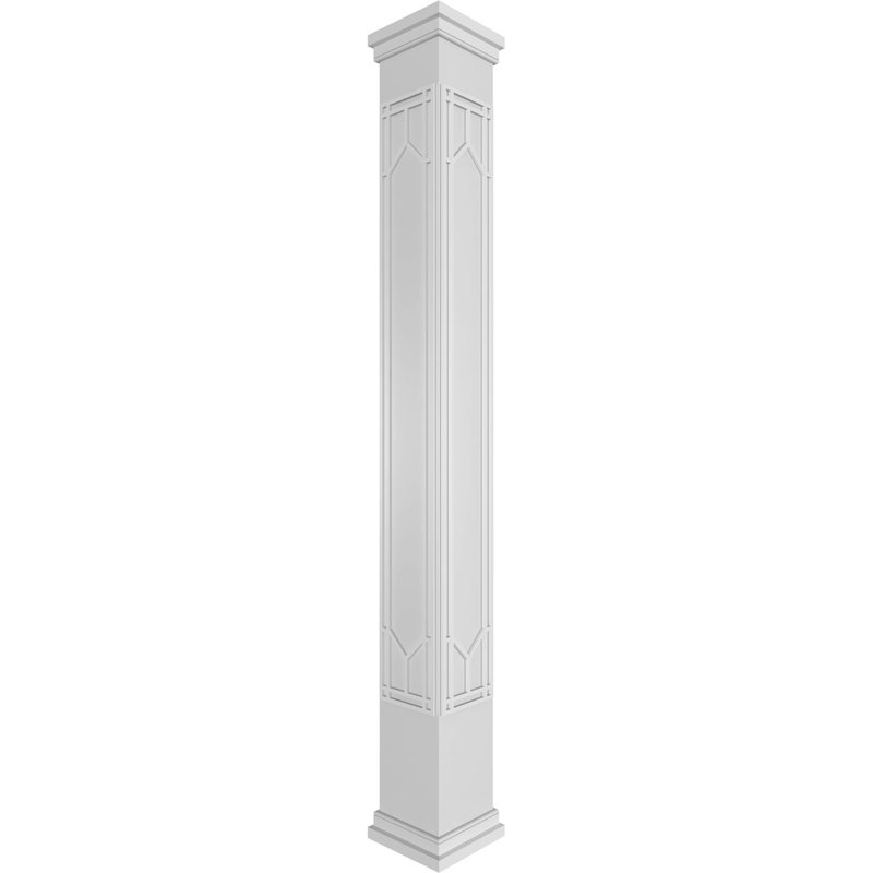 Craftsman Classic Square Non-Tapered Shaker Fretwork Column w/ Prairie Capital & Prairie Base, 120" H x 11.625" W x 11.625" D