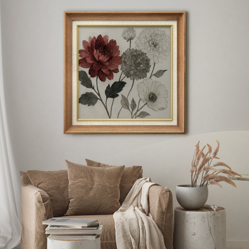 Arrangement floral rouge et multicolore - impression sur papier encadrée, H 26 po x l 26 po x P 1,5 po