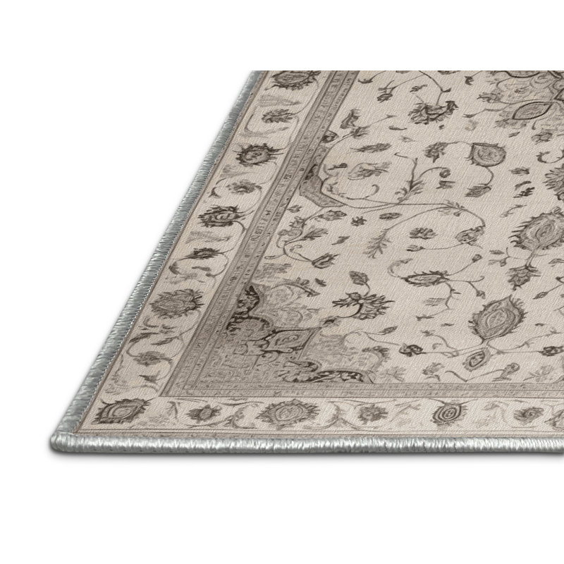 Tapis beige Tabriz lavable à la machine, Rectangle 7 pi x 9 pi