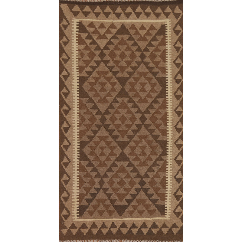 Brown Wool Kilim Oriental Runner Rug 3x7