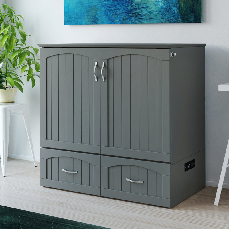 Lit escamotable avec rangement, matelas de 6 po et chargeur intégré Fabiano, Simple TG, Gris