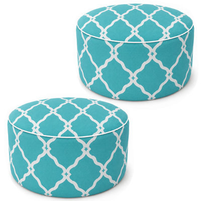 Ensemble de 2 repose-pieds gonflables d'extérieur 21 po x 21 po x 9 po, repose-pieds de patio résistant à la décoloration avec poignée de transport, pouf portable pour le patio, le jardin, le camping et l'intérieur - Bleu marine / rayé blanc