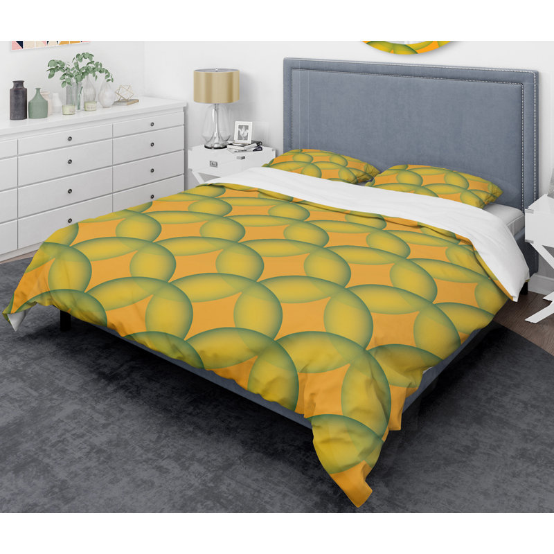 Retro Art Deco - Mid century bedding set - Modern Mid-century Bed cover set, King Duvet Cover + 2 Shams, Yellow Abstract