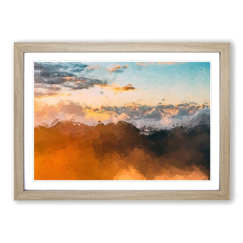 Orange Clouds Above the Mountains in Abstract - Picture Frame Graphic Art Print, 27cm H x 36cm W x 2cm D, Oak Framed