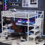 Lit mezzanine multifonctionnel avec garde-robe intégrée, bureau, charge USB et éclairage DEL pour un espace de vie optimal pour tous les âges