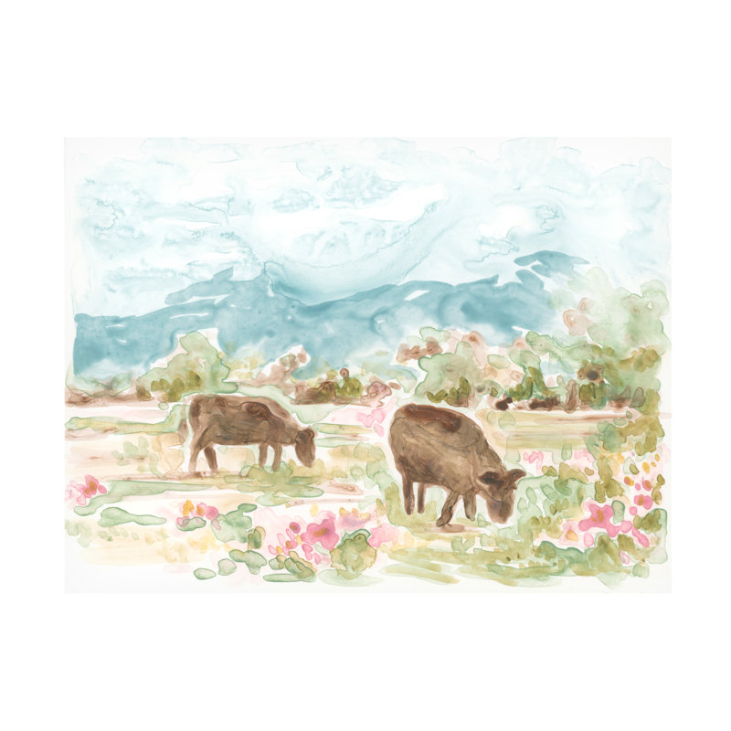 «Cow Meadow III» sur toile, H 14 po x l 14 po