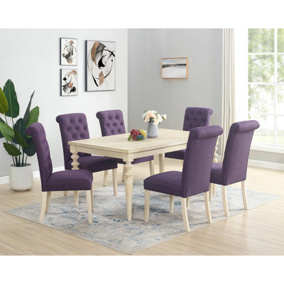 Dining Table Set, Dining Table Set, Turned-Leg Dining Table With Tufted Chairs