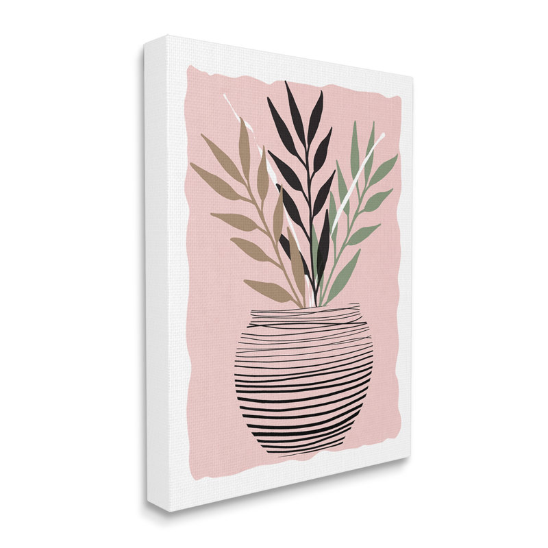 Plant Sprout Branches Minimalistic Abstract Moted Pot Pink XXL Black, art numérique de la giclée encadrée par Daniela Santiago