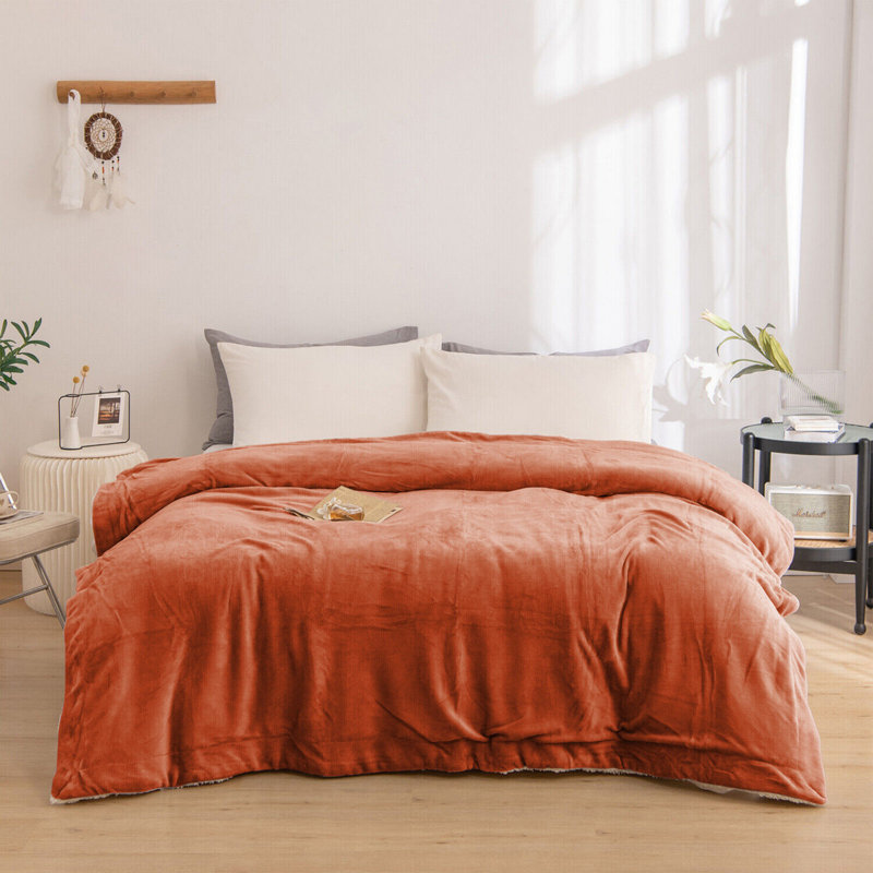 Diya Soft Sherpa Fleece Fur Thick Dual Sided Flannel Reversible Blanket Throw, Rust, W230 x L270cm