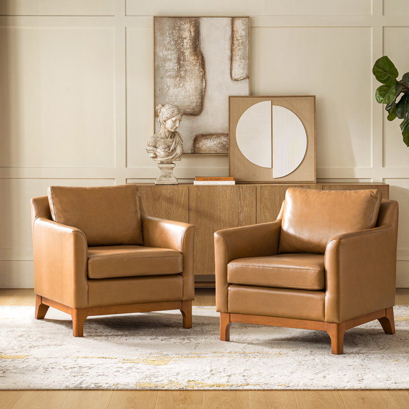 Florita Genuine Leather Armchair, Camel
